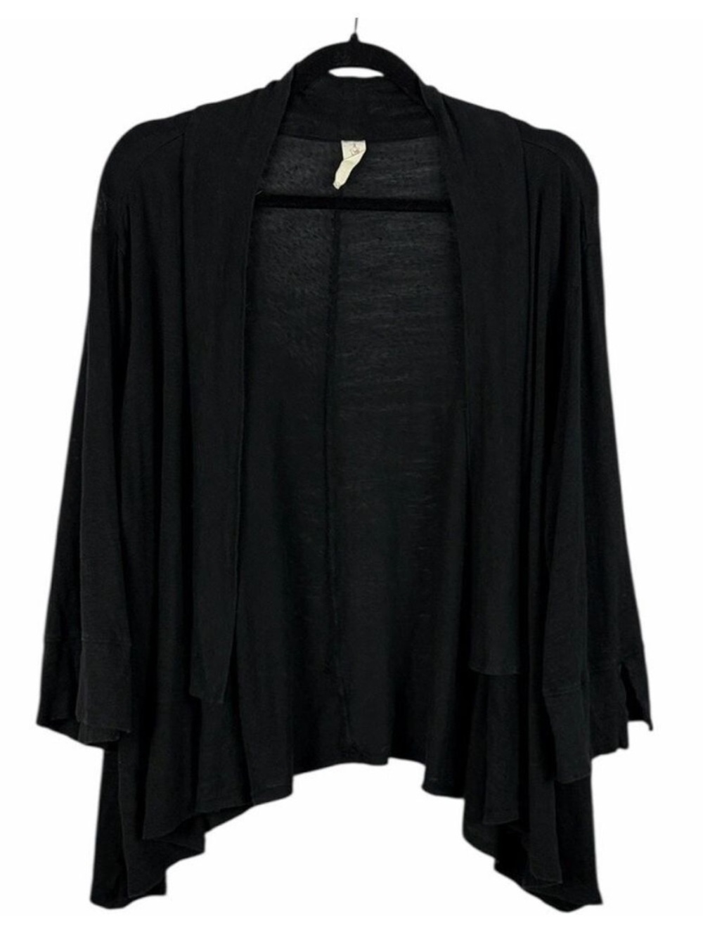 Chalet Lagenlook Linen Long Sleeve Open Front Shrug Cardigan Large Black